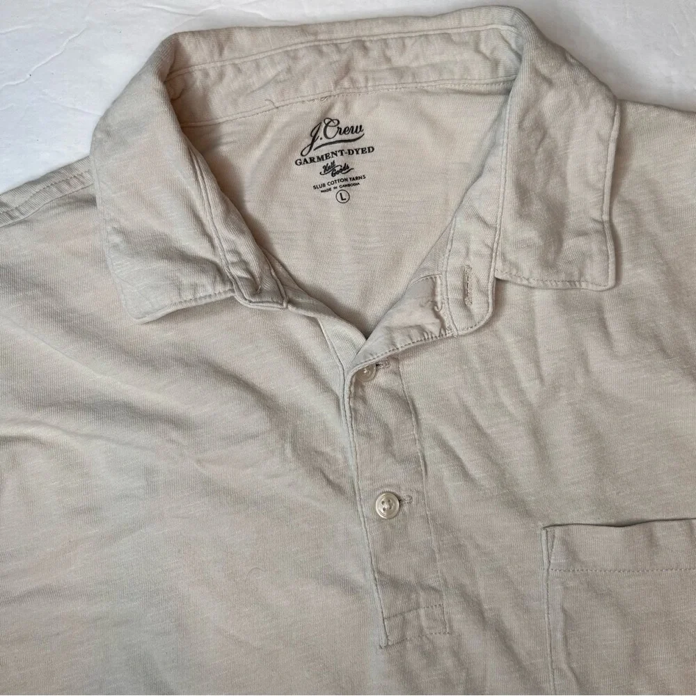 J.Crew Men’s Cream Polo Shirt Classic Garment-Dyed Slub Cotton 100% Size L